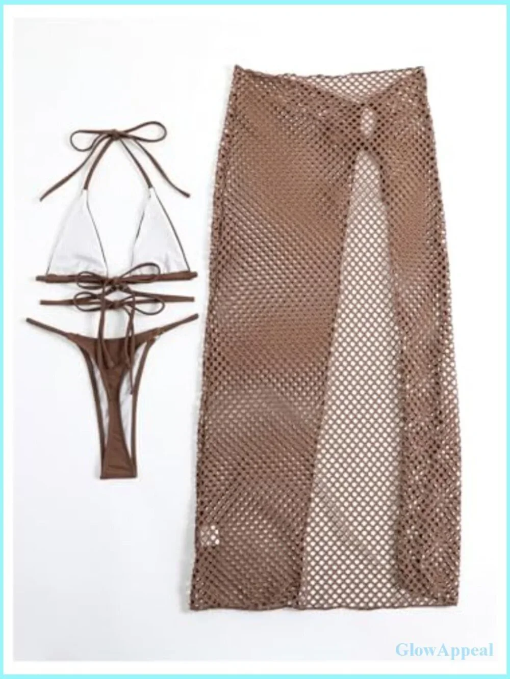 3 Piece String Bikini Set Halter Triangle Micro Bikini with Cover Up Skirt